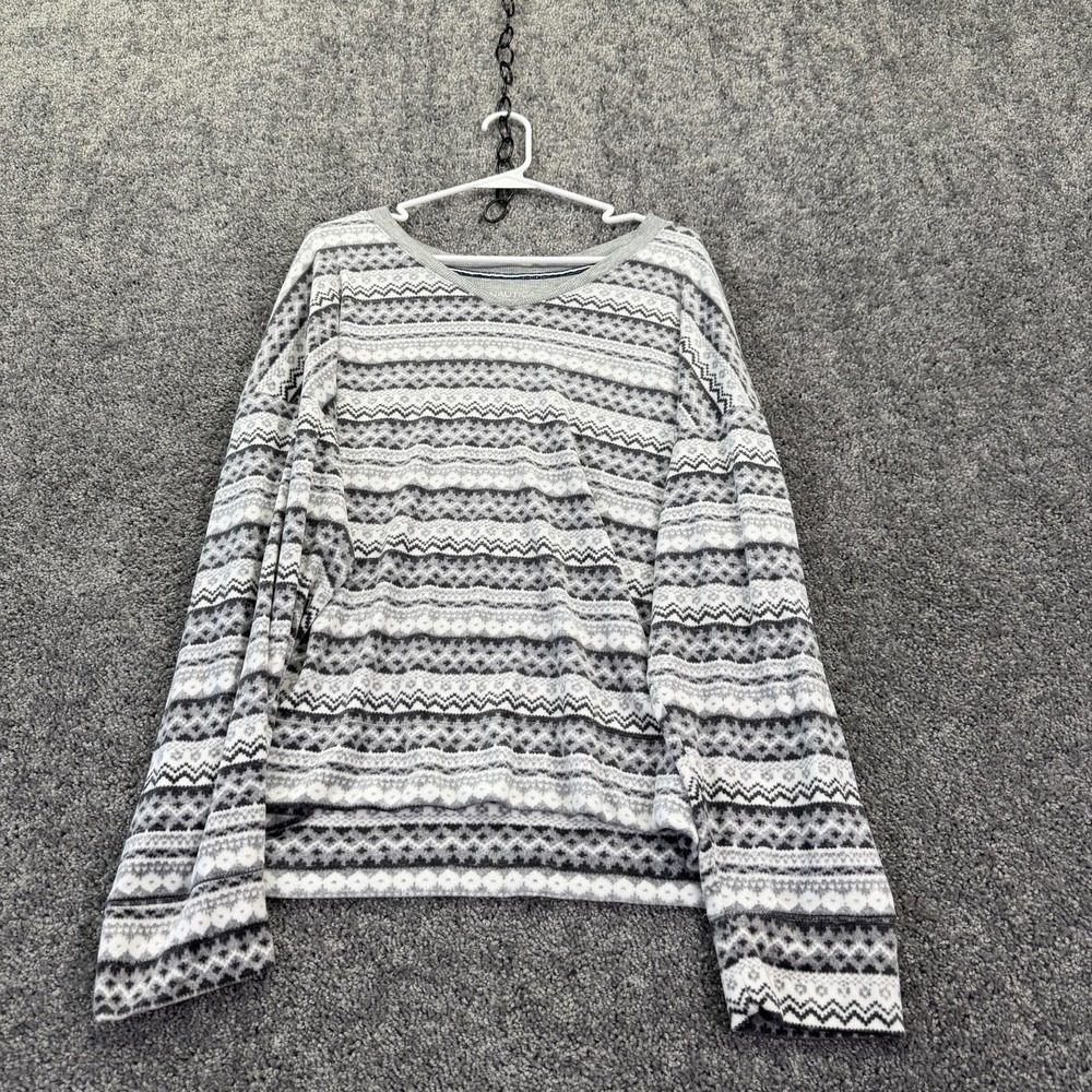 Nautica Pajama Top Womens 2XL Gray Fair Isle Fleece Long Sleeve Sleep Lounge